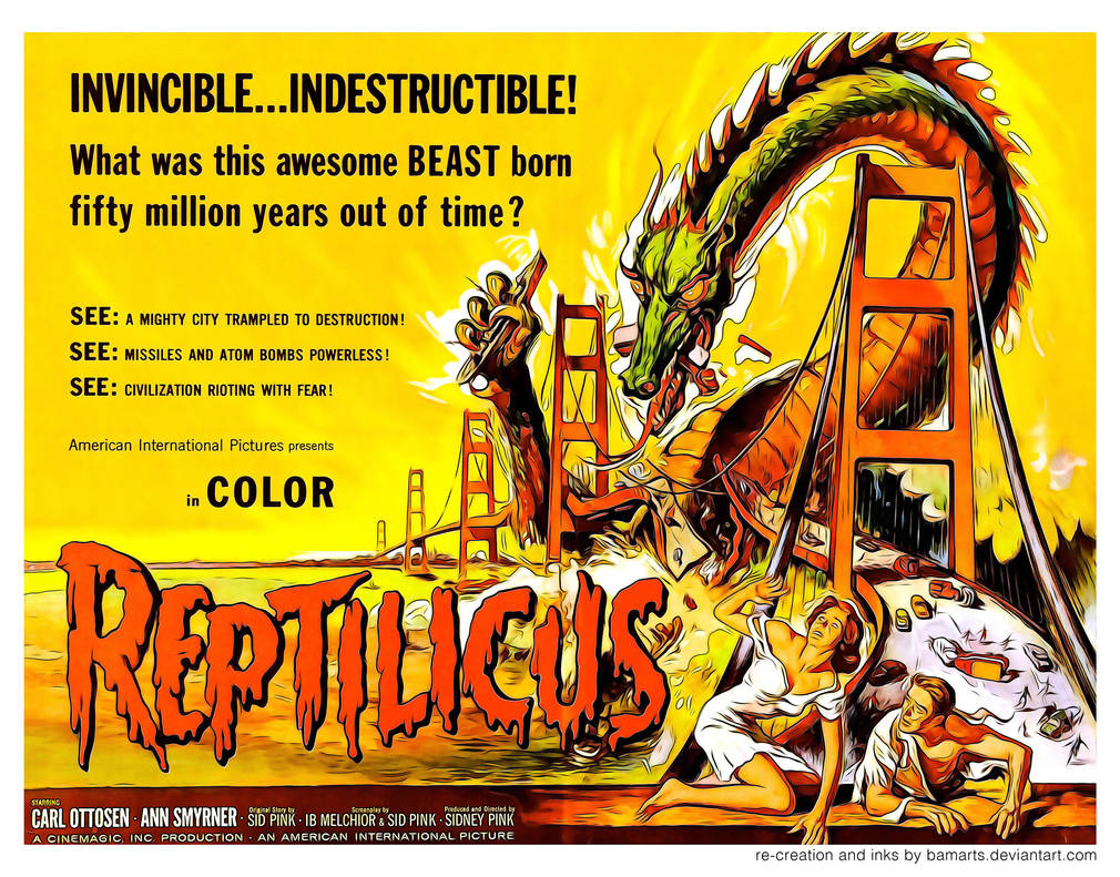 Reptilicus отзывы. Рептиликус 1961. Рептиликус 1961 Постер. Ретро постеры к фильмам. Reptilicus 1963 poster.