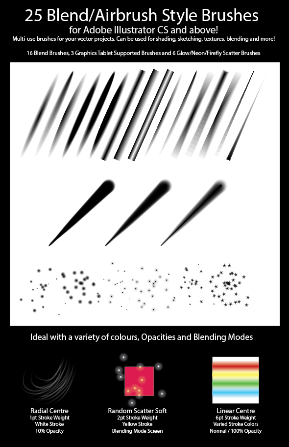 25 Blend/Airbrush Style Brushes for Illustrator