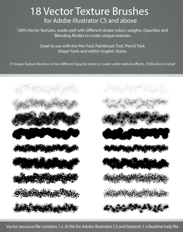 18 Vector Texture Brushes for AI CS+