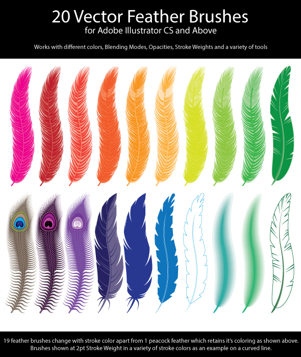 20 Vector Feather Brushes for Adobe Illustrator