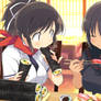 Asuka and Homura enjoying their meals