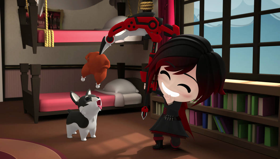 Chibi Ruby plays with Zwei by L-Dawg211 on DeviantArt