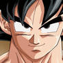 A cool close-up on Goku's face