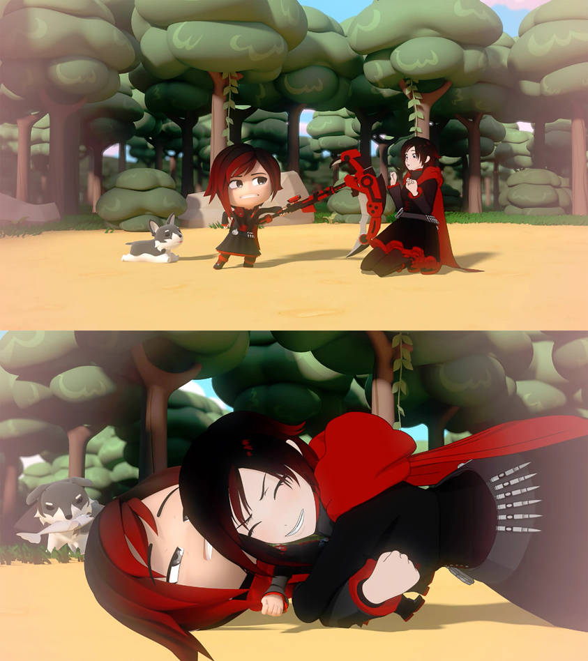 Ruby Rose meets and hugs her chibi counterpart by L-Dawg211 on DeviantArt
