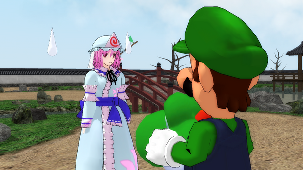 Yuyuko meets Luigi and yoshi