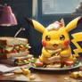 Pikachu eating a sandwich 