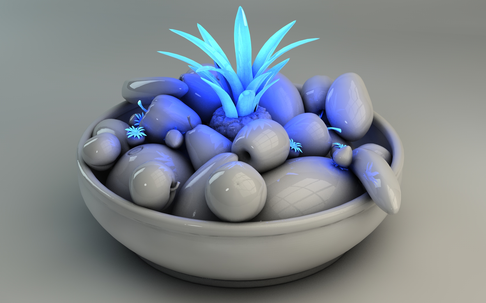 Glowing blue basket fruits