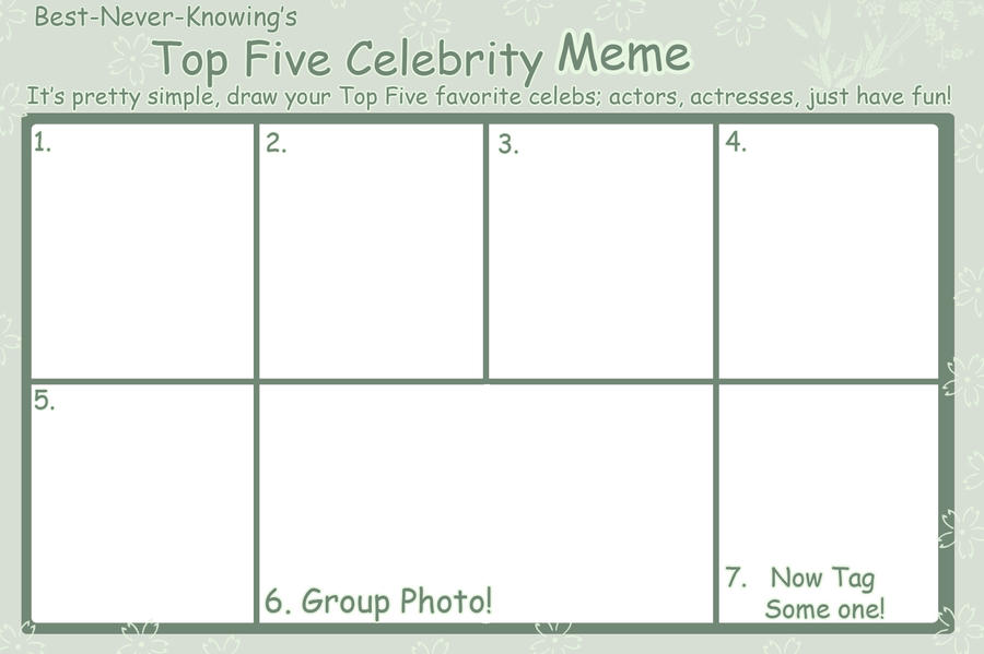 Top Five Celebrity Meme -Blank