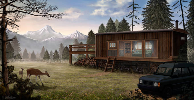 Forest Cabin Scene