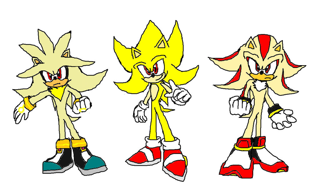 sonic the hedgehog, shadow the hedgehog, super sonic, and super shadow ( sonic and 1 more) drawn by isa03re