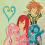 Kairi hugs Angel with Sora and Stitch