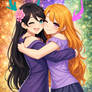Humanized Paisley hugs humanized Fawna