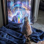 Tika The Cat Chakras Glow in Mystical Mirror View