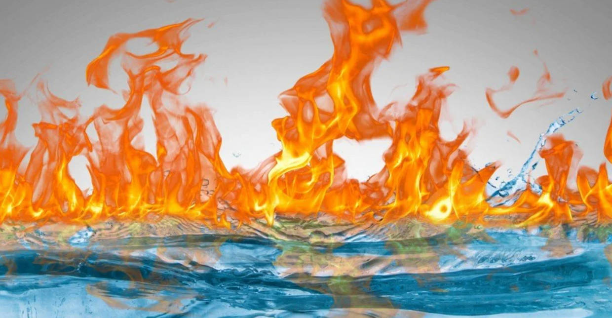 Огонь против воды. Огонь и вода. Стихия огня и воды. Две стихии. Сочетание огня и воды.