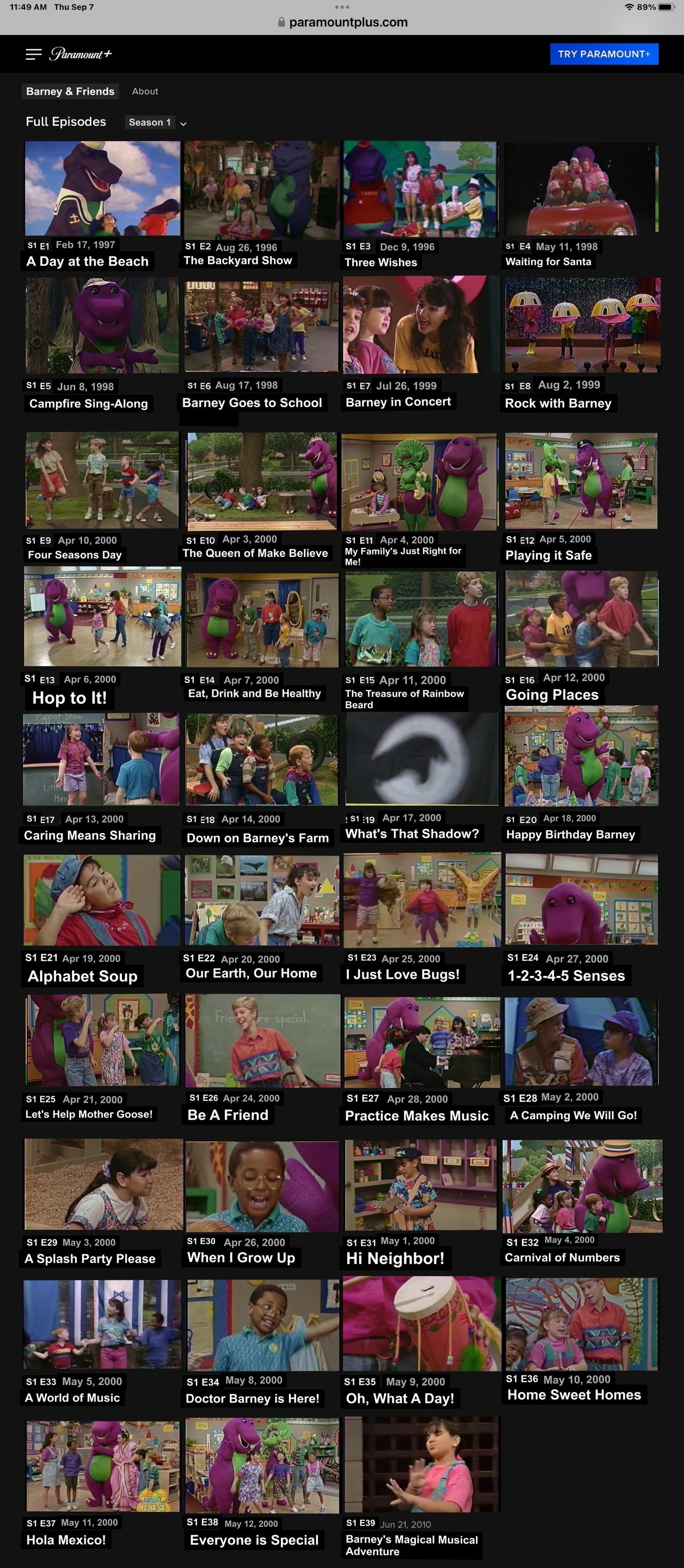 Season 1 Of Barney And Friends On Paramount By Pinkiepieglobal On