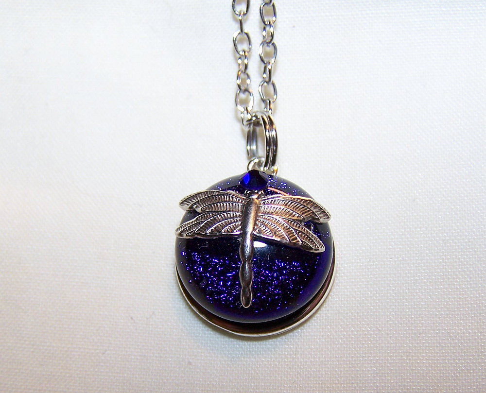 Silver Dragonfly with Cobalt Dichroic Glass