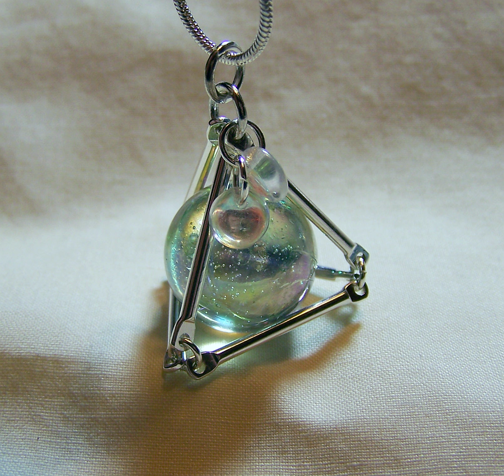 Silver Pyramid with Iridescent Sphere