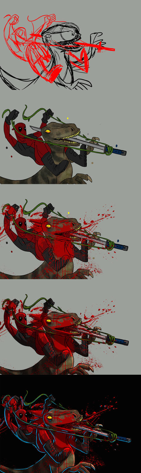 Deadpool Riding A Raptor Deadpool vs Velociraptor process by giuliadrawsstuff on DeviantArt
