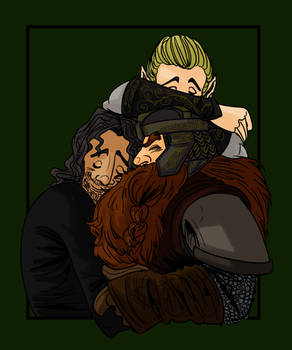Fellowship hugs. Aragorn, Legolas, Gimli
