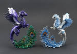 Dragons with peacock feathers