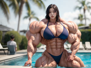 muscle girl at the pool