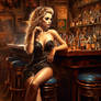 Sexy Painted Blonde Bar Girl In A Tiny Black Dress