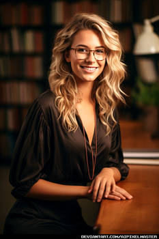 Sexy Smiling Blonde Librarian Babe With Glasses!