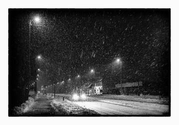 Snow in the headlights
