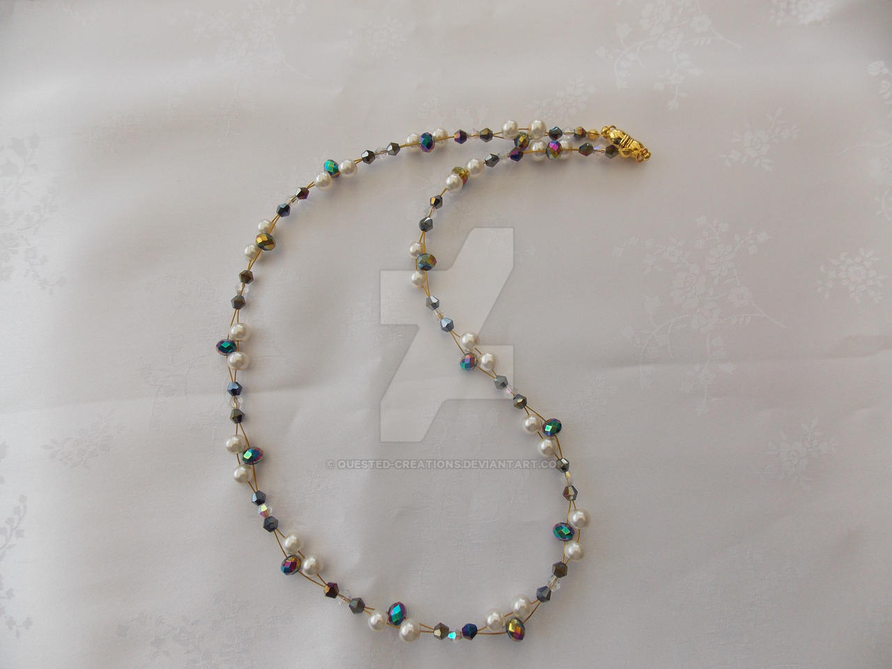 Multi AB and ivory beaded necklace