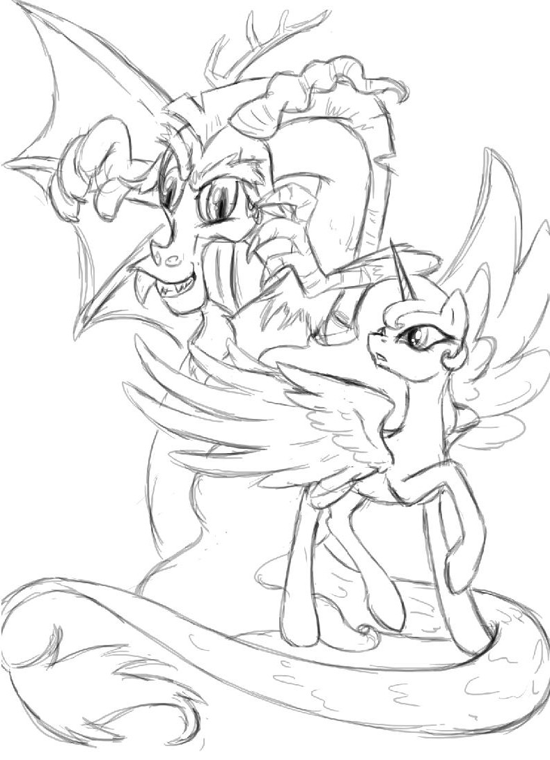 Discord and Young!Celestia - sketch