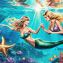 2 mermaid swimming