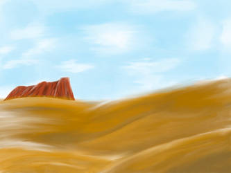 Desert Landscape with Megalith and Wind