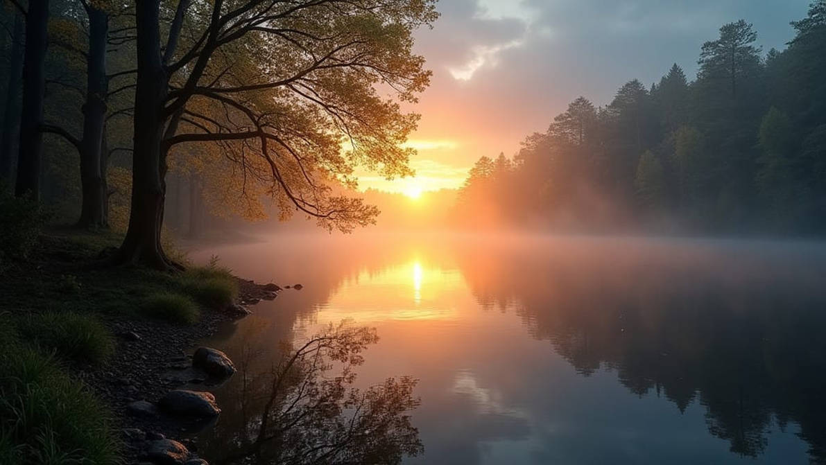 Lake at Sunrise by Lencarol on DeviantArt