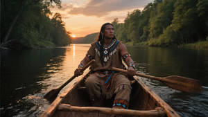 Native American in a Canoe