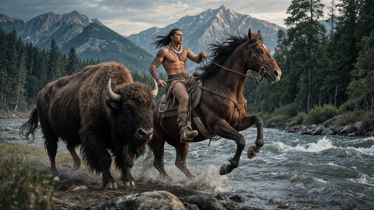 Native Bison Rodeo Native American beside a Bison by Lencarol on DeviantArt