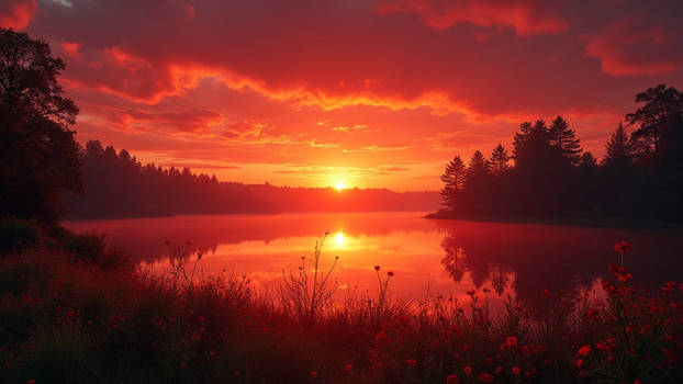 Red Sunrise over a Lake