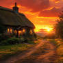 Thatched Cottage beside a fruit Orchard