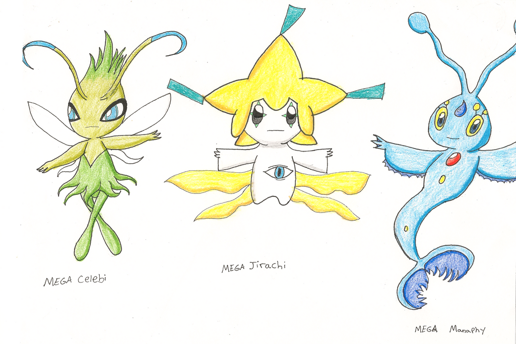 Mega Celebi Jirachi and Manaphy by LuckyDragonfly on.