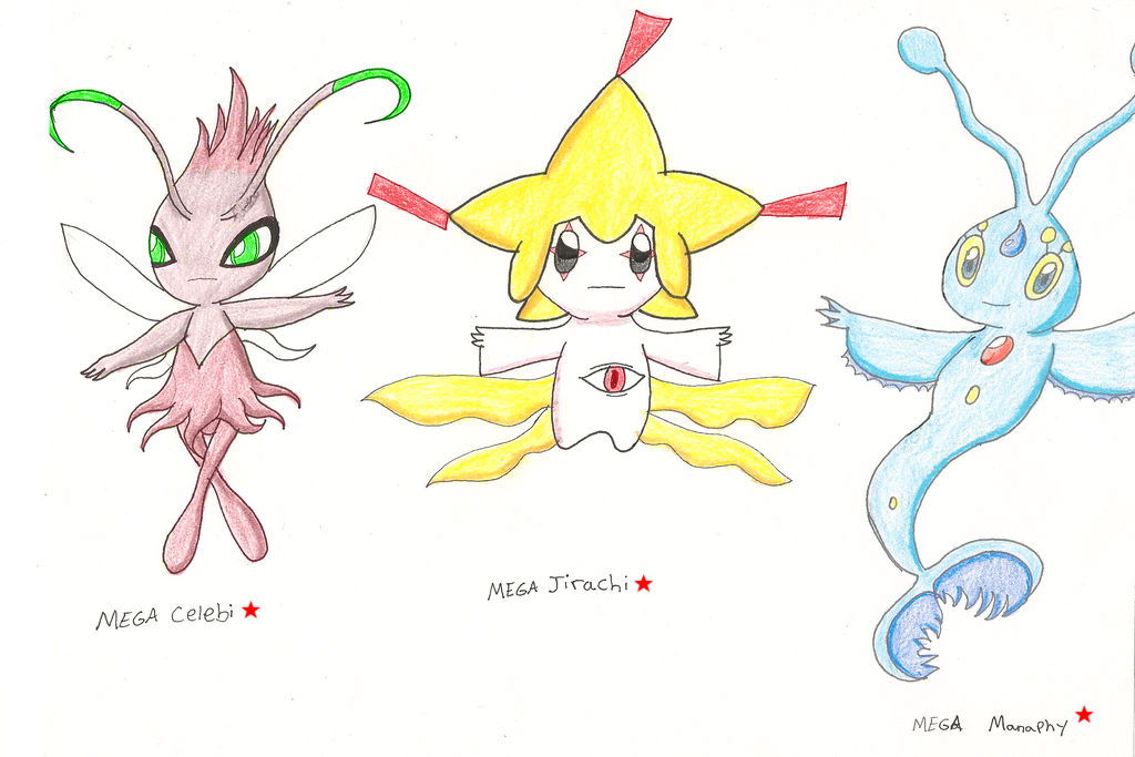 Mega Celebi Jirachi and Manaphy shiny