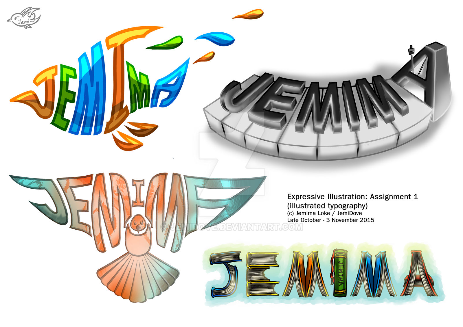 Name typography (School work) by JemiDove on DeviantArt