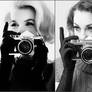 Liliya mimics Marilyn's pose with a Nikon F