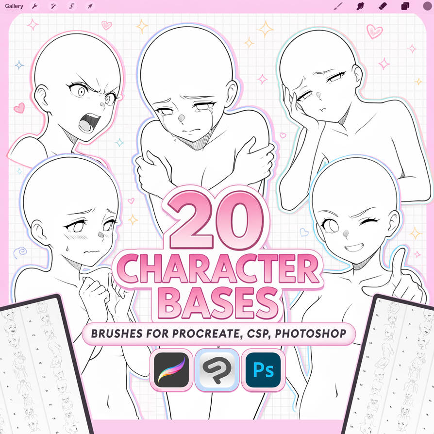 Character Base Party Free Character Base Pack for Procreate, Pose by stasproart on DeviantArt