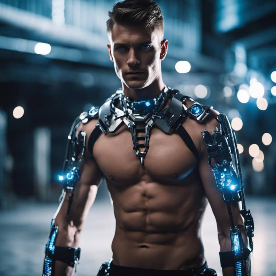 Rot Bot Man Very handsome blue eyed man , shirtless robot arm by jackcup8 on DeviantArt
