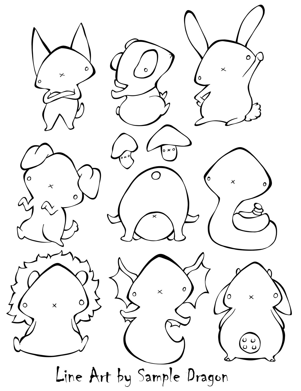 Chibi Animal Page Black and White Free2Use by SampleDragon on DeviantArt