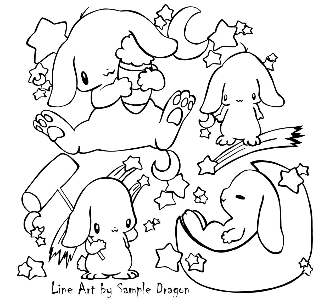 Moon Rabbits Black and White Free2Use by SampleDragon on DeviantArt