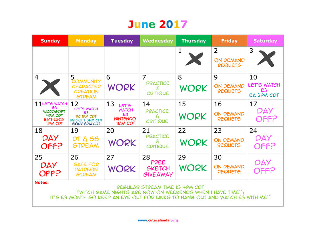 JUNE WORK SCHEDULE 2017