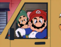 Mario and Luigi in the Van