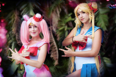 Chibiusa and Sailor Moon cosplay Bikini version by MissWeirdCat