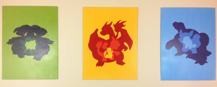 Custom set of three pokemon evolution paintings