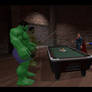 Two Superman and Two Hulk Playing Billiards